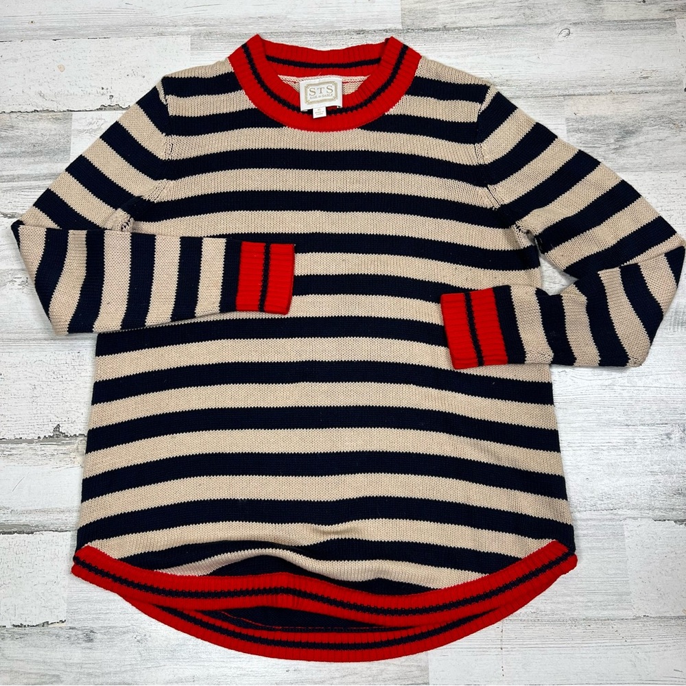 Sail to Sable Striped Red Trim Knit Sweater Womens Size XL Long Sleeves Crewneck